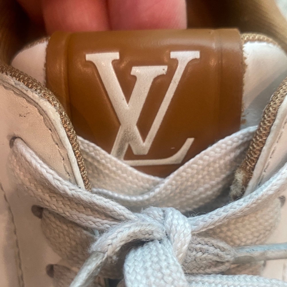 Louis Vuitton Men's White and Brown Logo Sneakers - Picture 5 of 11
